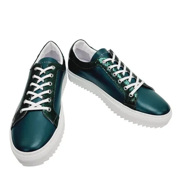 New Tiannia Barnes Men’s Billy Leather Low-Top Ebony Olive Sneaker Shoes Size 12